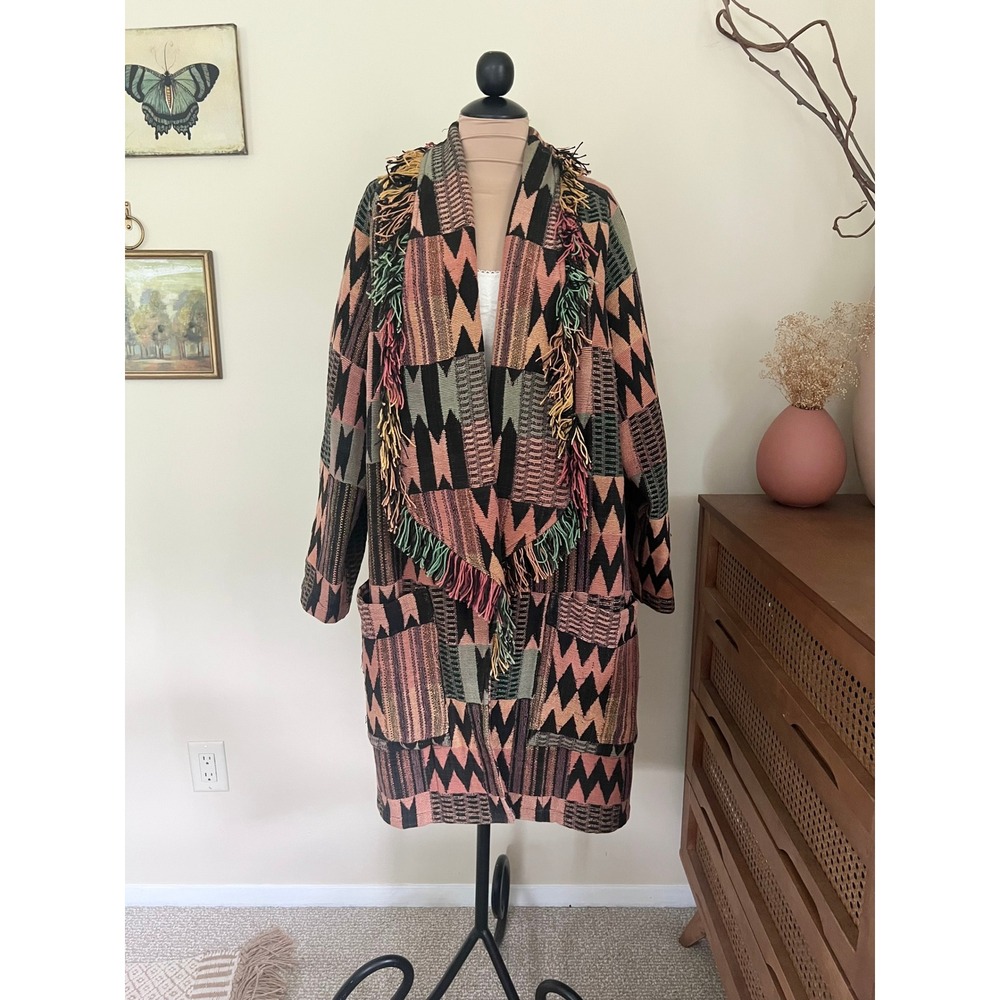 Vintage 90s Southwestern Fringe Tapestry Jacket
